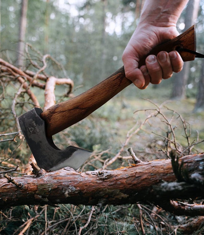 WICING 13.5 Inch Hatchet, Camping Axes and Hatchets 1065 Carbon Steel and Beech Handle, with Leather Sheath - Image 5